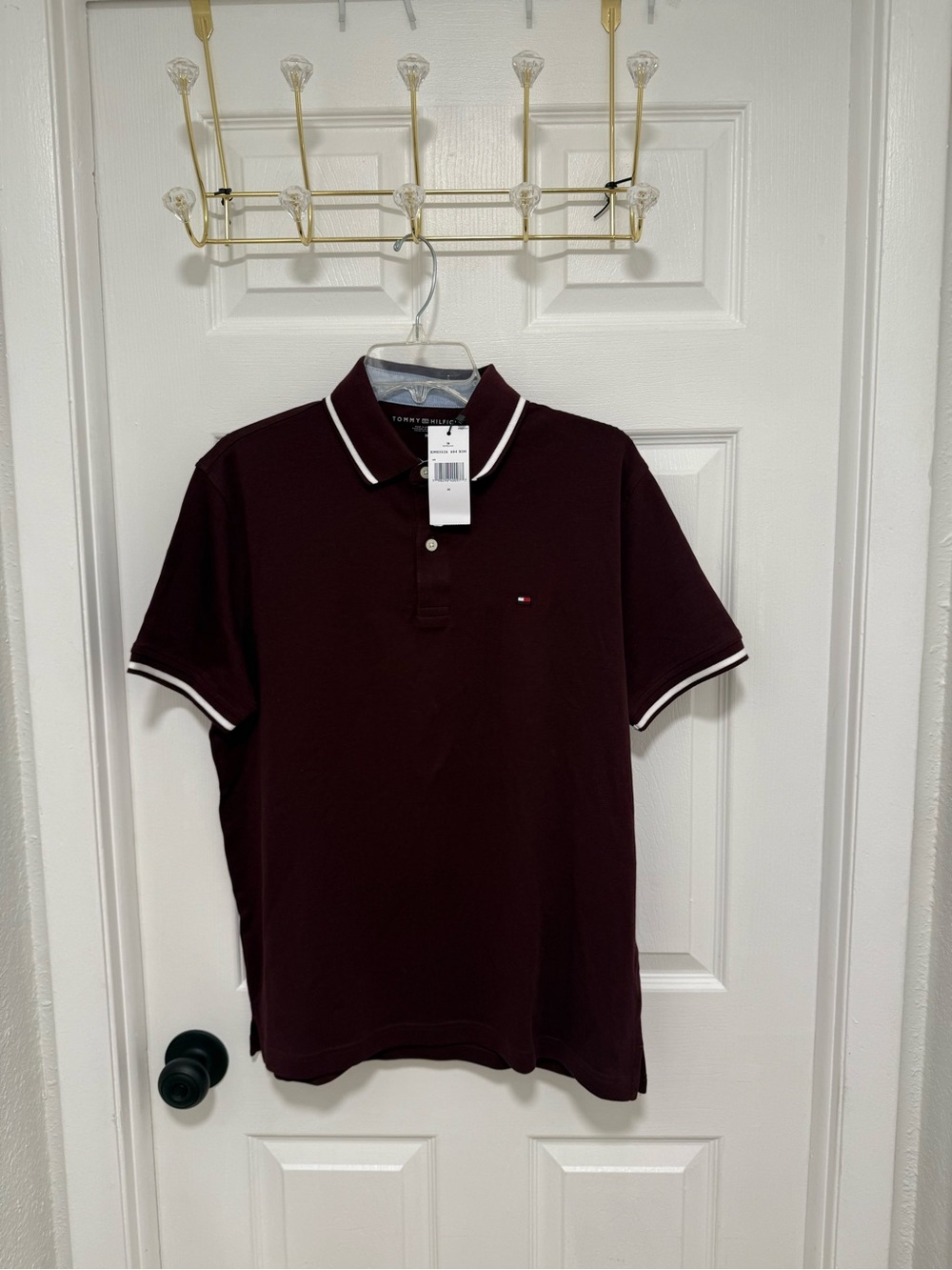 Tommy Hilfiger Men's Polo - Burgundy with White Trim - Picture 5 of 5